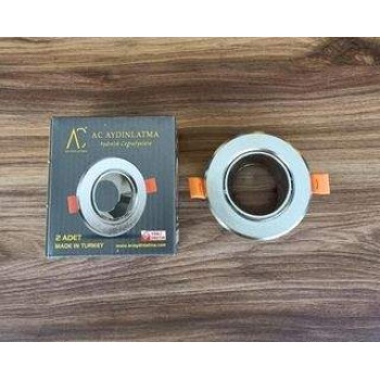 AC AYDINLATMA Krom GU10 Duylu Dekoratif Yuvarlak Sıva Altı 2li Kasa