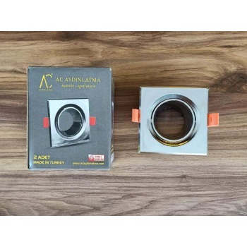 AC AYDINLATMA Krom GU10 Duylu Dekoratif Kare Sıva Altı 2li Kasa