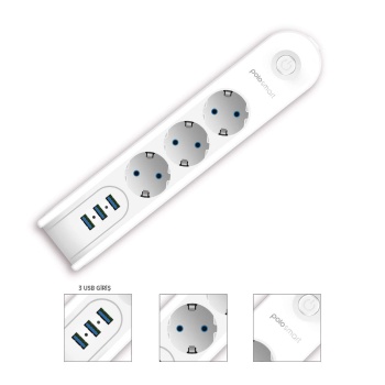 WINNBOSS 10 Amper 2500 Watt 3 USBli Isıya Dayanıklı Termal Akım Korumalı 4lü 2 Metre Uzatma Kablosu - 3405 -