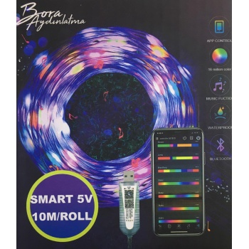 BORA AYDINLATMA 5 Volt 10 Metre Dış Mekan USB Girişli Bluetoothlu RGB İp Led