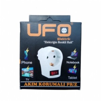 UFO Anahtarlı Tekli Akım Korumalı Fişli Priz