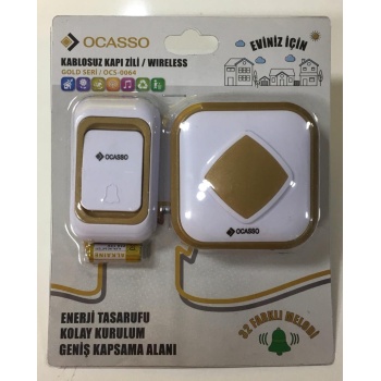 OCASSO 32 Farklı Melodili Beyaz-Gold Kasa Enerji Tasarruflu Kablosuz Kapı Zili