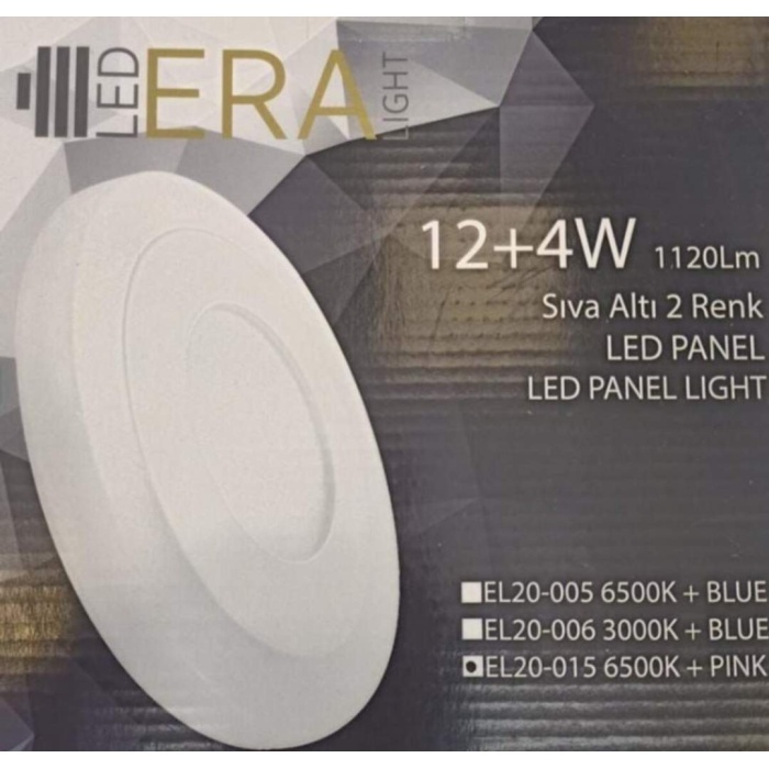 LED ERA 12+4 Watt Sıva Altı Yuvarlak Pembe - Beyaz Işık Çift Renkli Led Panel