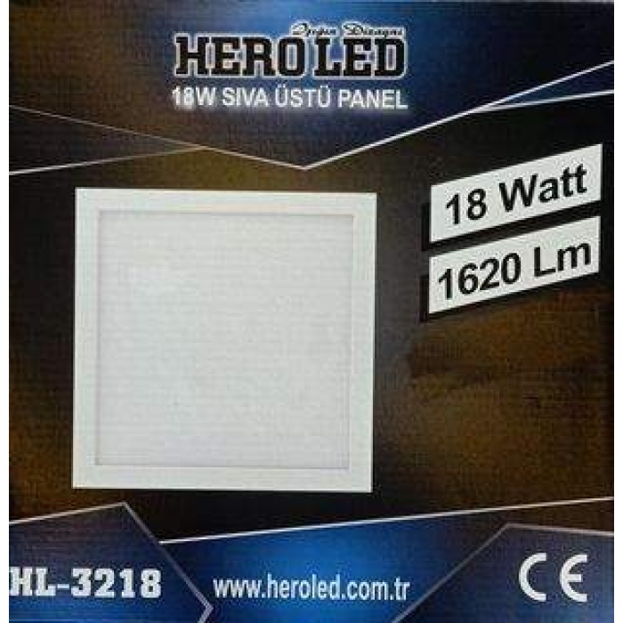 HEROLED 18 Watt Siyah Kasa Beyaz Işık Sıva Üstü Kare Led Panel