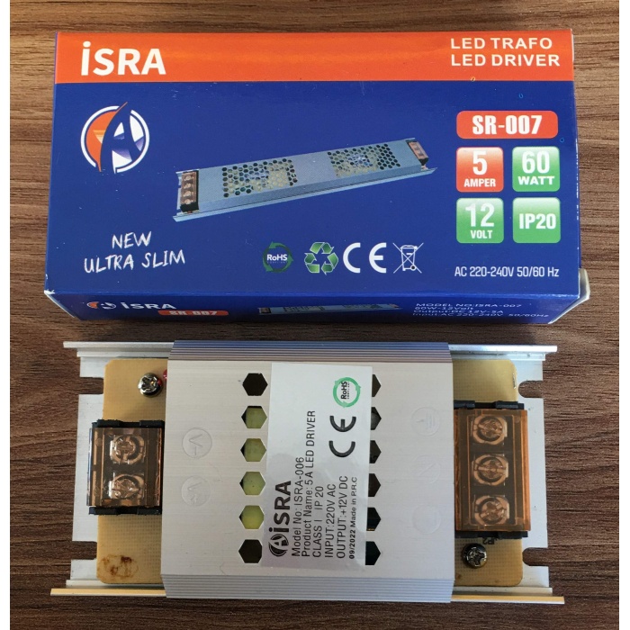 İSRA 12 Volt 60 Watt 5 Amper Ultra Slim Led Trafo (IP20)