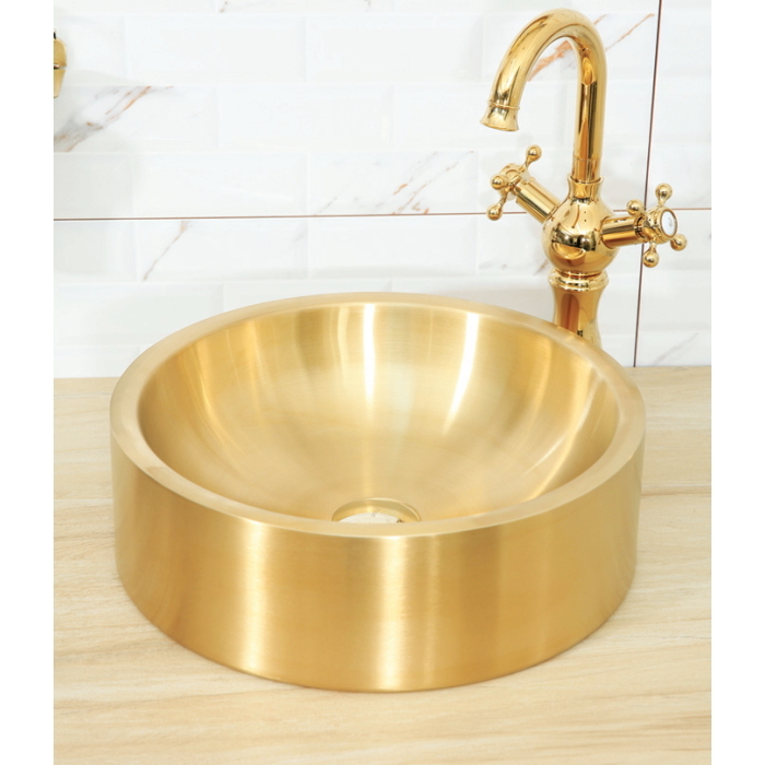 Tezgahüstü Çanak Lavabo, PVD Mat Gold 304 Paslanmaz, 40x40x12cm