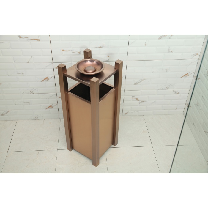 Dış Mekan Çöp Kovası ve Küllük, PVD Mat Rose Kaplama, 30x30x80cm, 304 Paslanmaz Malzeme