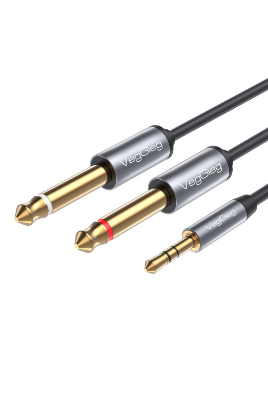 VegGieg V-A607 3.5mm to 6.35mm 2*Mono Amfi Enstrüman AUX Ses Kablosu 1.8 Metre