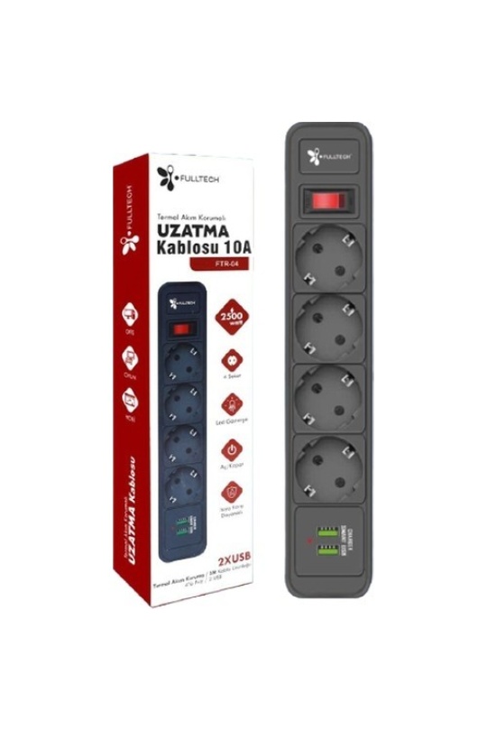 Fulltech Ftr-01 3 Priz 3 Usb  2500 Watt Akım Korumalı Uzatma Priz
