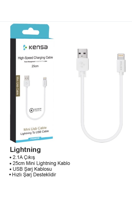 Kensa Lightning C-200 2 1A 25Cm Şarj Kablosu