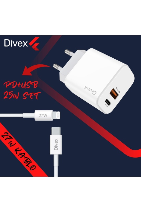 Divex Ds-230 25W Qc:3 0 Pd ve Usb iPhone Şarj Seti