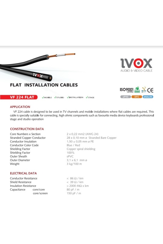 Ivox Vf-224 Twın Flat Installatıon Cable Stereo