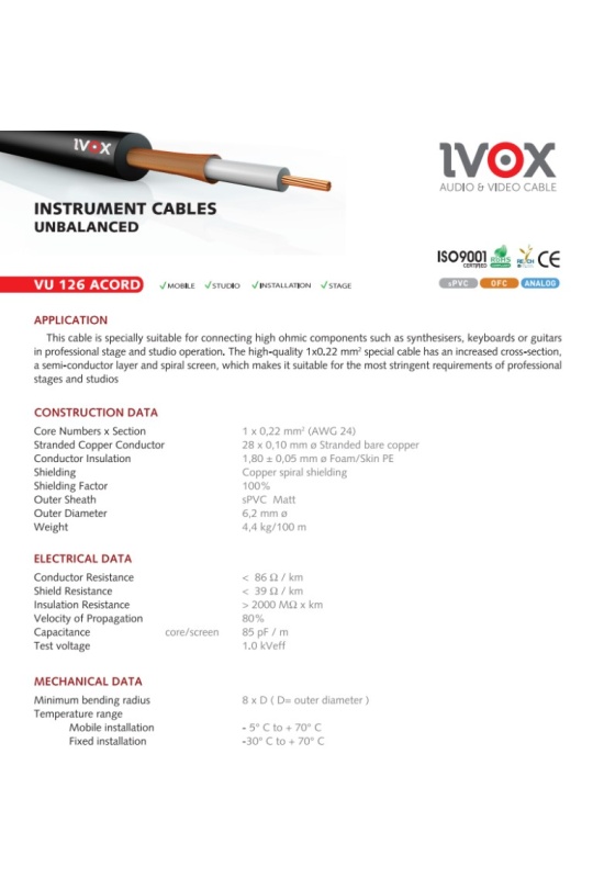 6510-Ivox Vu-126 Acord UnbalancedMicrophone Cable