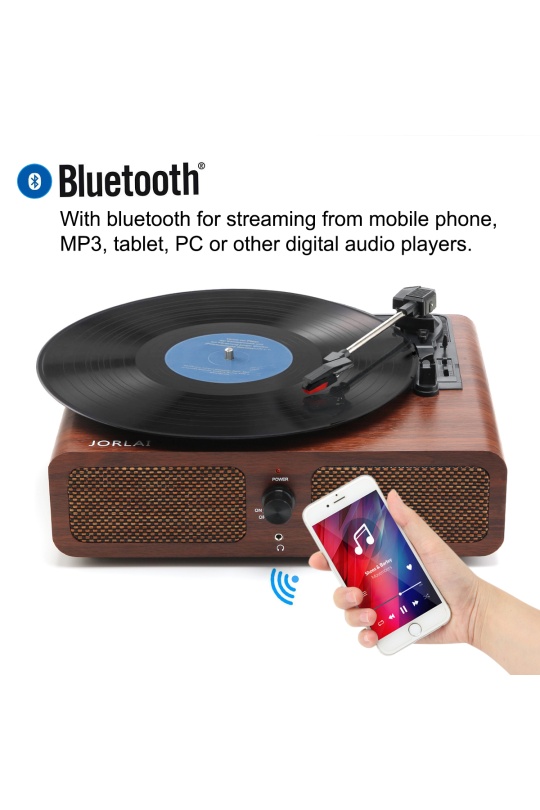 Jorlaı Jr-103 Pikap Pc Record Player Bluetooth Turntable With Stereo Speakers 33/45/78 Rpm Viny Maun Jr103