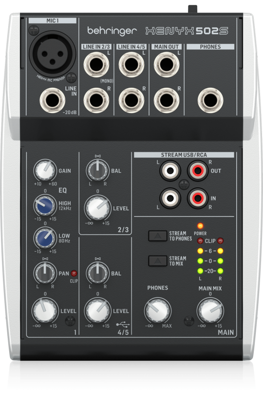 Behringer XENYX 502S Premium Analog 5-Input Mixer with USB Streaming Interface
