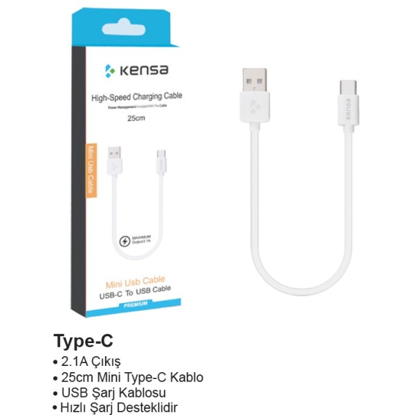 KENSA POWERBANK KABLOSU C-202 Type-C Kablo 25CM