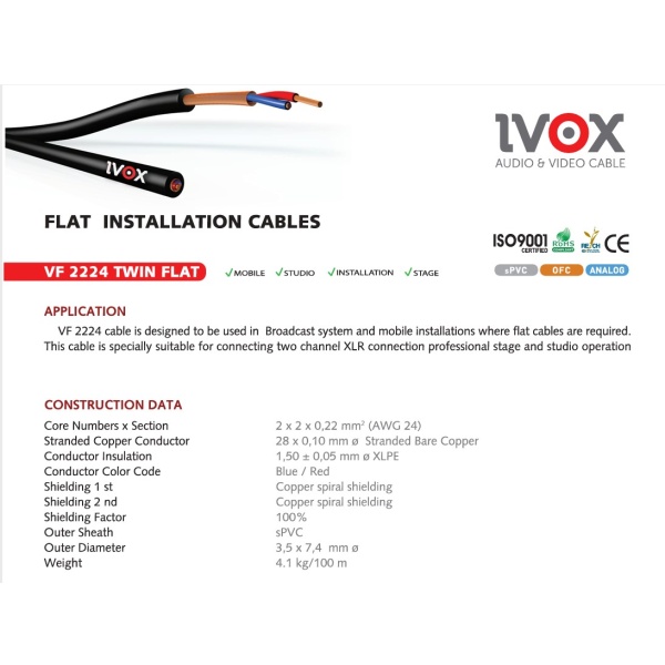 IVOX VF-2224 TWIN FLAT INSTALLATION CABLE 2*stereo KABLO