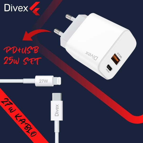 DİVEX DS-230 25W QC:3.0 PD+USB İPHONE ŞARJ SETİ