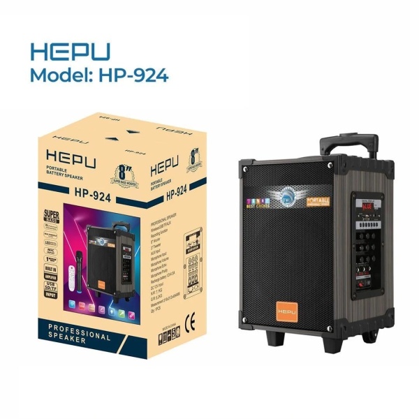 HEPU HP-924 8 20CM KABLOSUZ 1 EL MİKROFON BLUETOOTH USB ŞARJLI MÜZİK KUTUSU