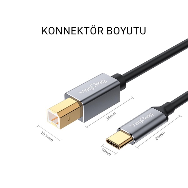 VegGieg Type-C to USB-B Yazıcı Kablosu (1.5 Metre)