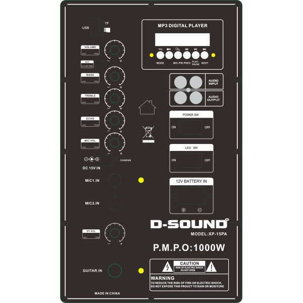 D-SOUND XP-15PA 15 TAŞINABİLİR ŞARJLI HOPARLÖR