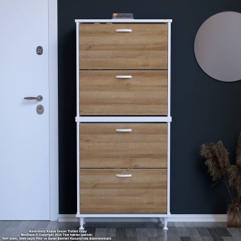 Modilayn UMAY 2 Li Antre Hol 72 x 160 x 25,5 cm’ lik 4 Düşer Kapak 8 Göz Bölmeli Ayakkabılık