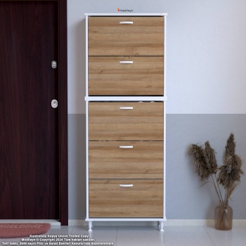 Modilayn VARBİ UMAY 2 Li Kapı Önü 72 x193x 25, 5 cm’ lik 5 Düşer Kapak 10 Göz Bölme Raf Ayakkabılık