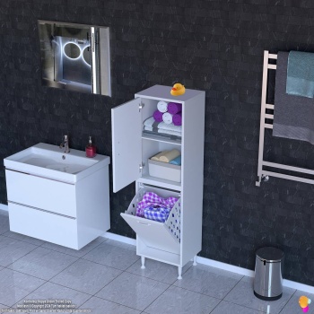 Modilayn İLKİM 35 x 138 x 32,5 cm lik Kapak İçi Çift Raflı, Tek Göz Akıllı Çamaşır Sepetli Dolap