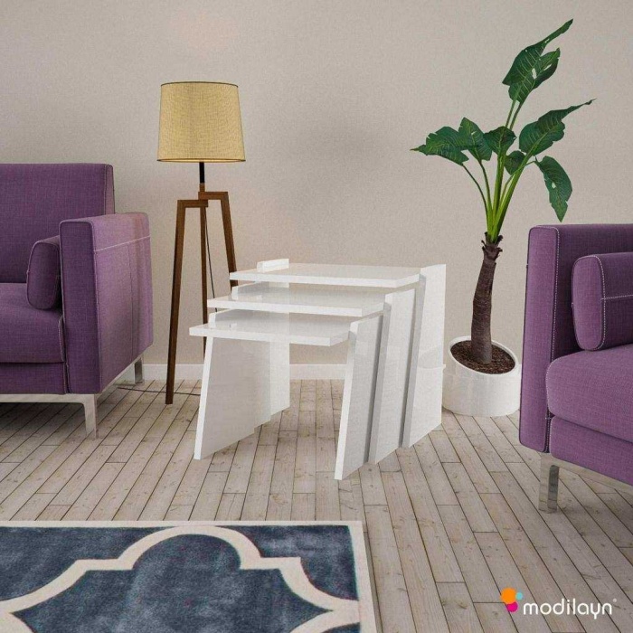 MODİLAYN VİVA Zigon Sehpa Takımı High Gloss -BEYAZ