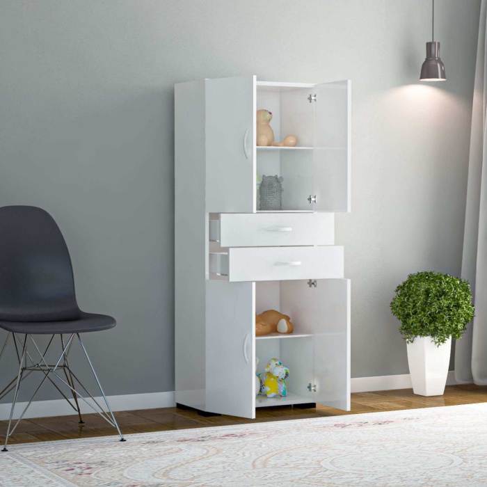 BADE 4 Kapak 2 Çekmeceli Dolap, Çok Amaçlı Dolap, Banyo Dolabı, Mutfak Dolabı