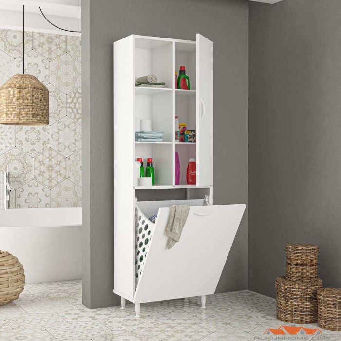 DİLSU 57x165 cm Kirli Çamaşır Sepetli Banyo Dolabı, Erzak Sepetli Mutfak Dolabı, Oyuncak Sepetli Çocuk Odası Dolabı