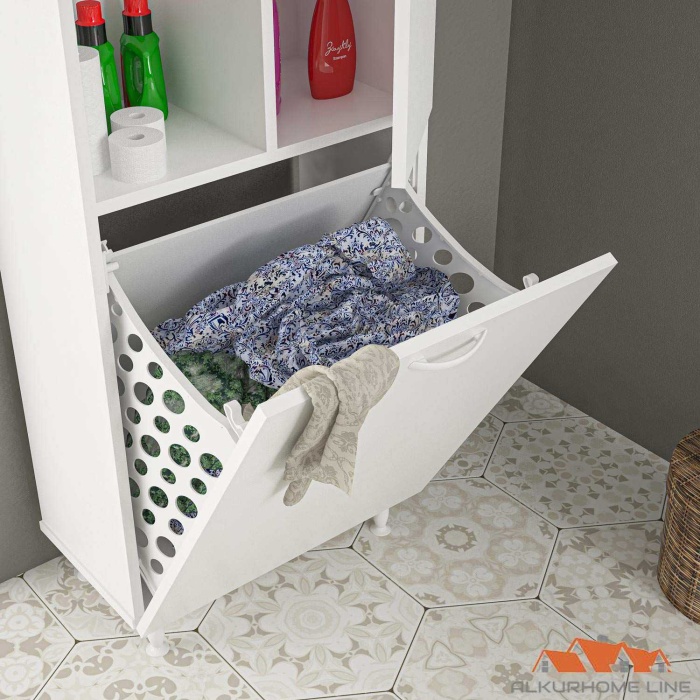 DİLSU 57x165 cm Kirli Çamaşır Sepetli Banyo Dolabı, Erzak Sepetli Mutfak Dolabı, Oyuncak Sepetli Çocuk Odası Dolabı