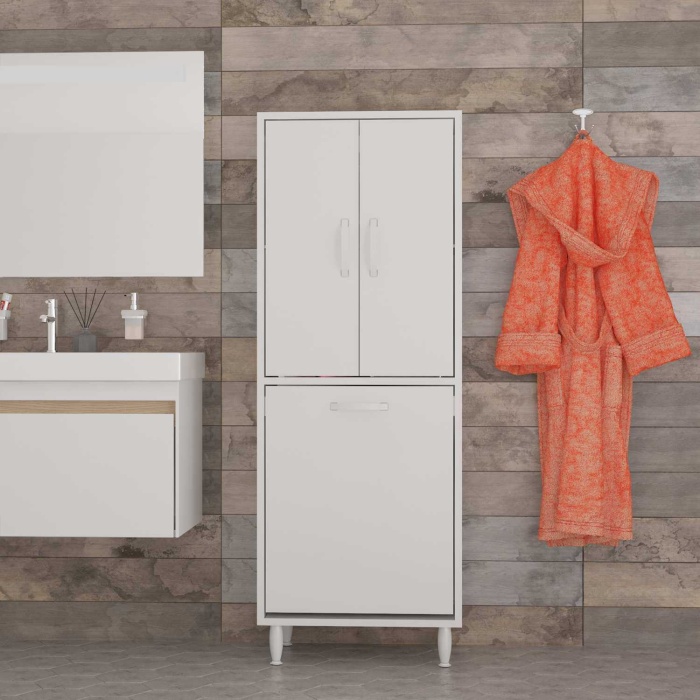 Modilayn ESİNTİ 50x140 cm Kirli Sepetli Çamaşır Dolabı, Banyo Düzenleyici Detarjan Temizlik Havlu Dolabı