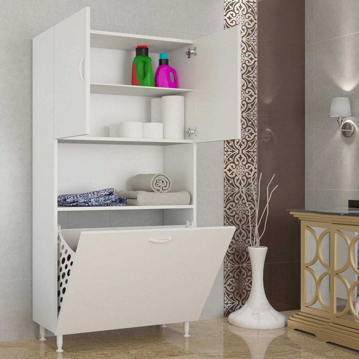 IŞILTI 75x165 cm 2 Sepetli 2 Kapaklı Çok Amaçlı Dolap, Banyo Dolabı, Mutfak Dolabı