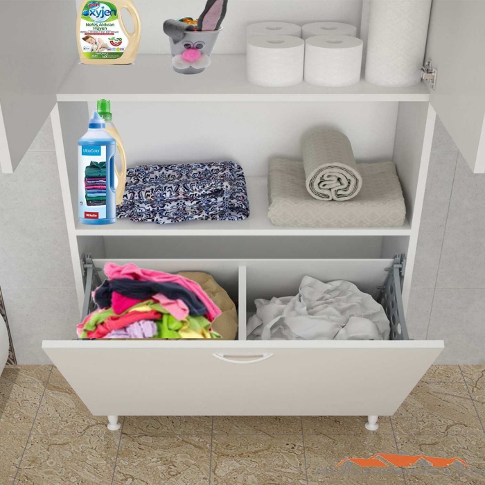 IŞILTI 75x165 cm 2 Sepetli 2 Kapaklı Çok Amaçlı Dolap, Banyo Dolabı, Mutfak Dolabı