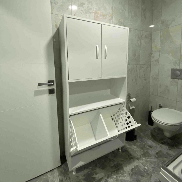 IŞILTI 75x165 cm 2 Sepetli 2 Kapaklı Çok Amaçlı Dolap, Banyo Dolabı, Mutfak Dolabı