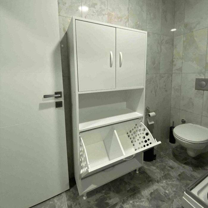 MODİLAYN IŞILTI 75x165 cm 2 Sepetli 2 Kapaklı Çok Amaçlı Dolap, Banyo Dolabı, Mutfak Dolabı