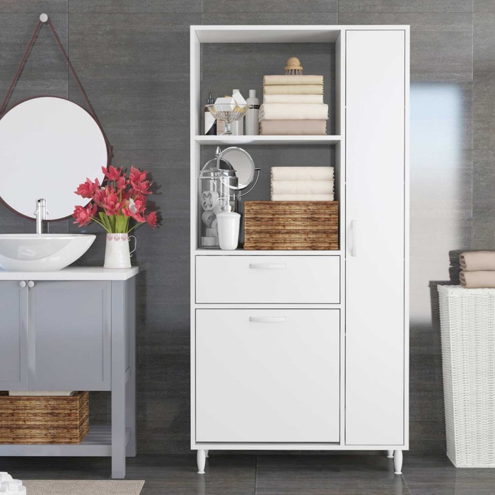 İLKİN 90x183 cm Kirli Çamaşır Sepetli Banyo Dolabı, Çok Amaçlı Sepetli Banyo Dolabı, Kirli Çamaşır Sepeti
