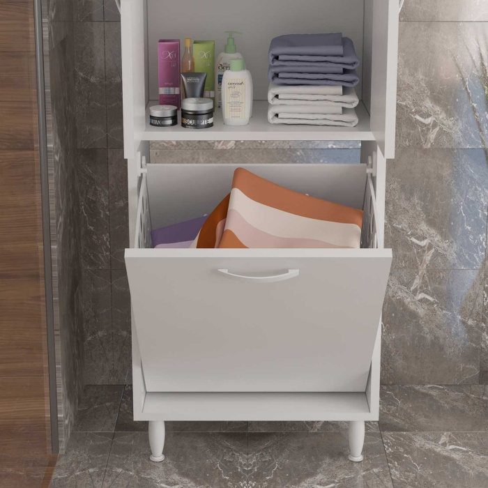 GAMZEM  50x140 cm Kirli Çamaşır Sepetli Banyo Dolabı