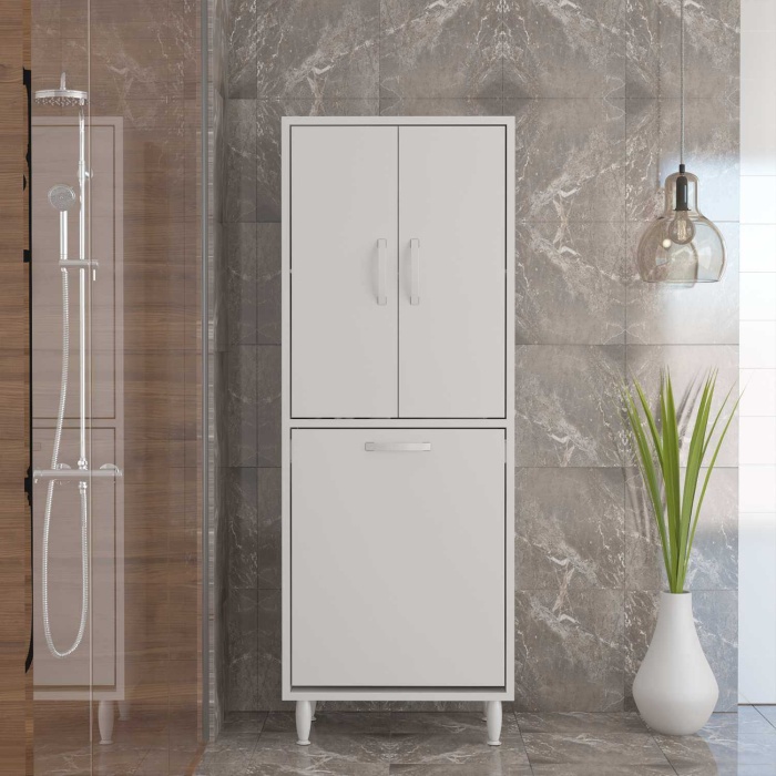 GAMZEM  50x140 cm Kirli Çamaşır Sepetli Banyo Dolabı