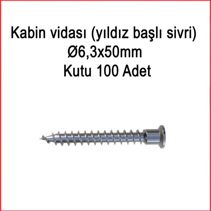 Metal Galvaniz Kabin vidası (yıldız başlı sivri) Ø6,3x50mm 100 Adet Kargo bedava