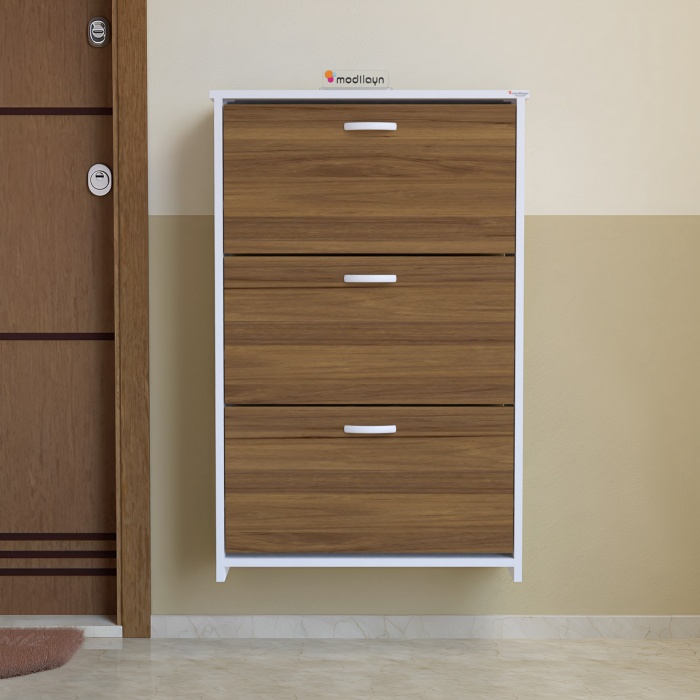 Modilayn MİHRA 72 X 112 X 25,5 cm Düşer Kapaklı 3 Katlı Ayakkabılık -Ceviz
