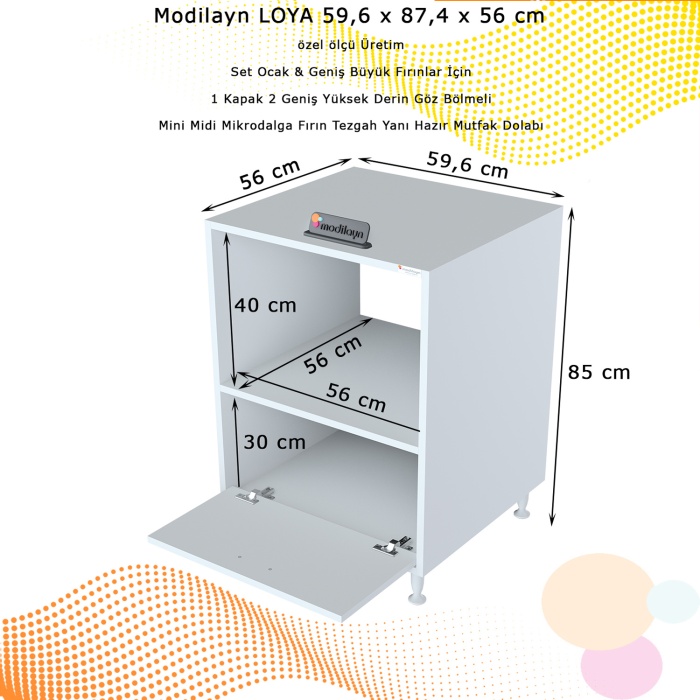 Modilayn LOYA 1 Kapak 59,6 x 87,4 x 56 cm Set Ocak Altı Mini Midi Mikrodalga Fırın Dolabı