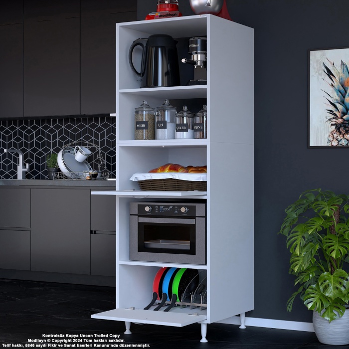 Modilayn SİLVA LOYA 59,6 x 194,6 x 56 cm 2 Kapaklı Ankastre Fırın ve Mutfak Dolabı