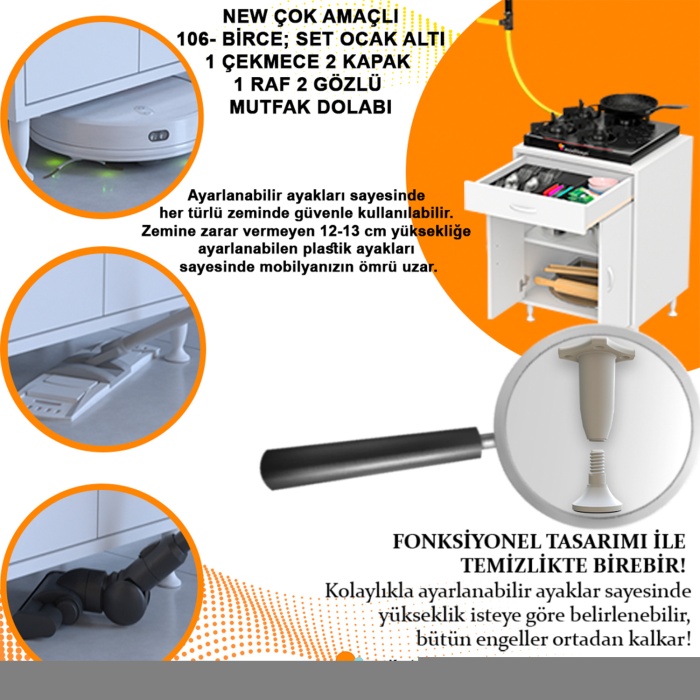 Modilayn DOQU L Set Ocak Altı Dolabı 65x88x56 cm Boyutlarında 2 Kapak 1 Raf ve 2 Göz Bölmelidir
