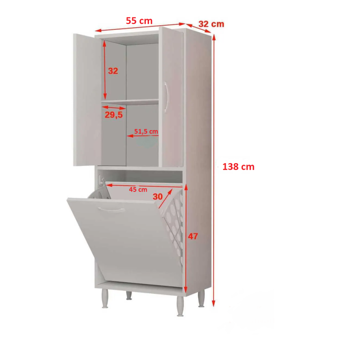 MODİLAYN Gamzem BANYO 55 x 138 cm Çamaşır Bölmeli Banyo Dolabı