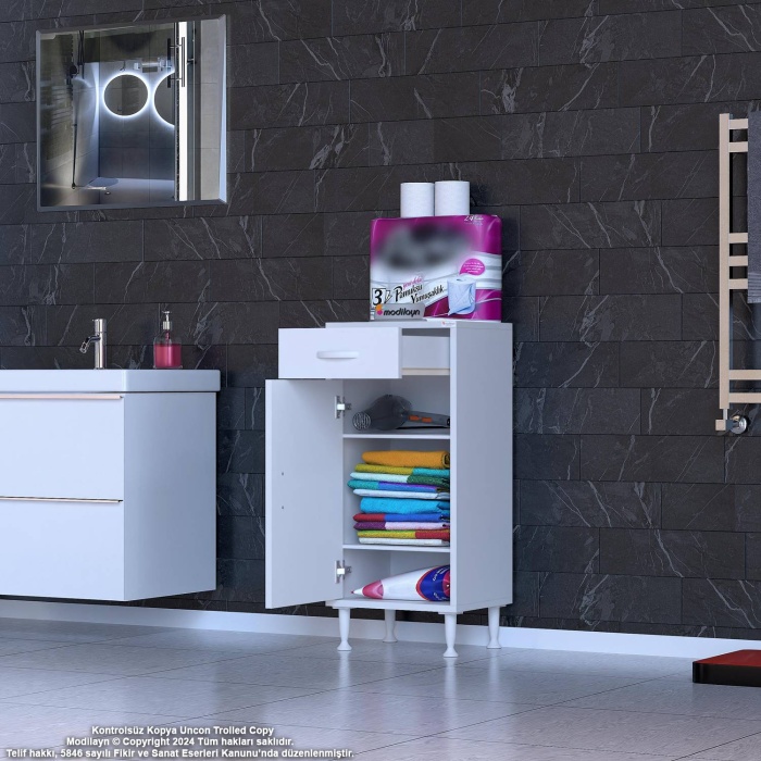 Modilayn EMİR 35 x 88 x 32,5 cm 1 Çekmece 1 Kapak 2 Raf 3 Bölme Çok Amaçlı Banyo & Mutfak Dolabı 