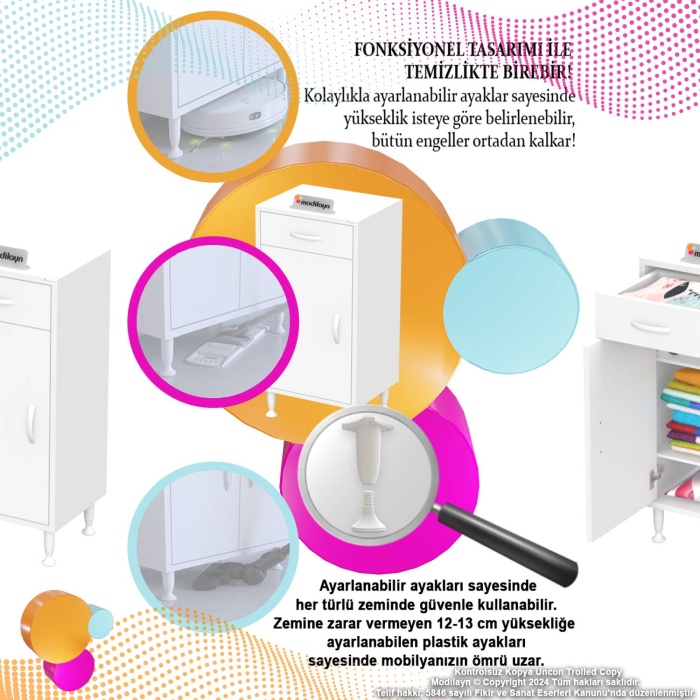 Modilayn EMİR 35 x 88 x 32,5 cm 1 Çekmece 1 Kapak 2 Raf 3 Bölme Çok Amaçlı Banyo & Mutfak Dolabı 