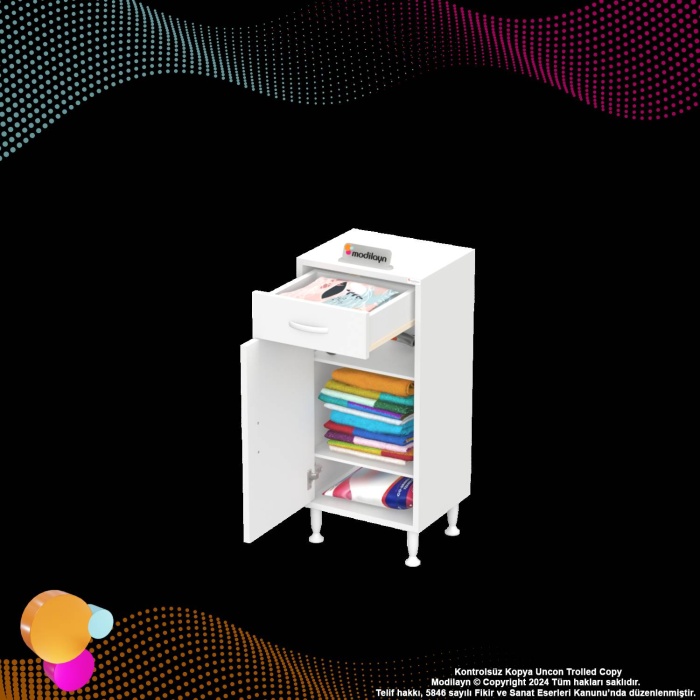 Modilayn EMİR 35 x 88 x 32,5 cm 1 Çekmece 1 Kapak 2 Raf 3 Bölme Çok Amaçlı Banyo & Mutfak Dolabı 