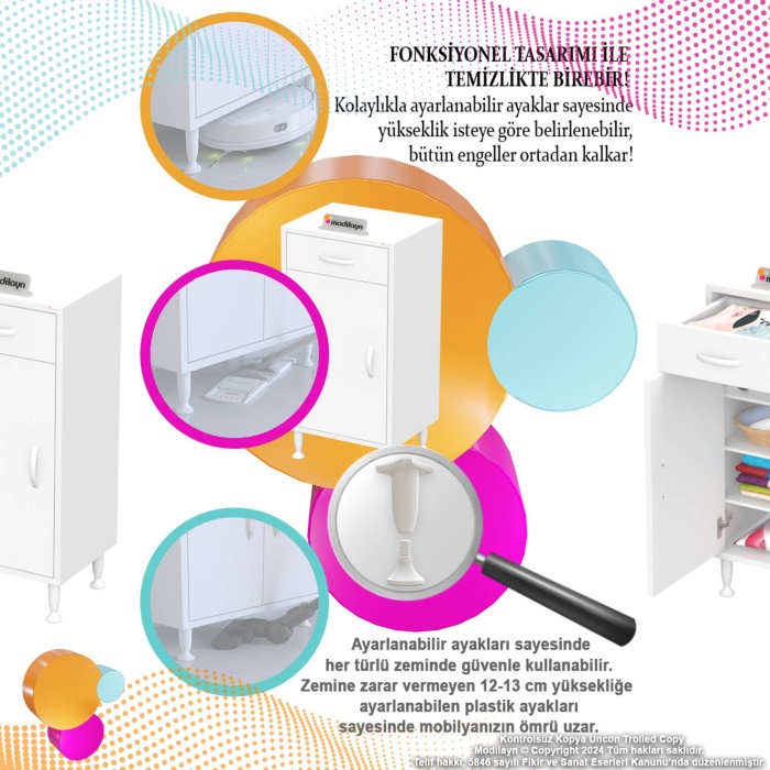 Modilayn EMİR 35 x 88 x 32,5 cm 1 Çekmece 1 Kapak 3 Raf 4 Bölme Çok Amaçlı Banyo & Mutfak Dolabı 